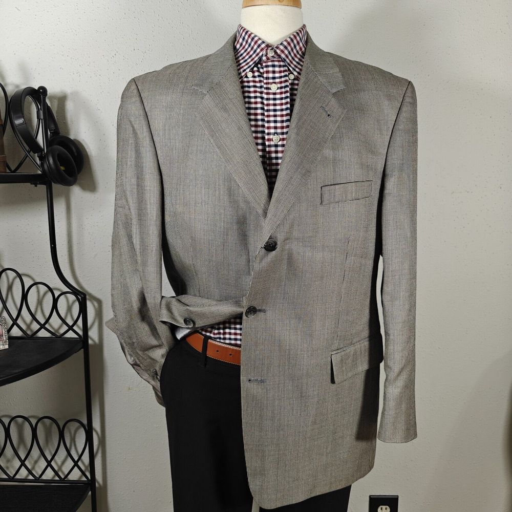 Stafford Men's Sport Coat Blazer Three Button Gray Silk Wool Blend 46R
